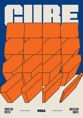 Fototapete - Modern abstract poster, Raster version of high quality and resolution, artwork with geometric postmodern shapes in brutalism aesthetics, minimalistic trendy bold composition, A4 futuristic graphic 31
