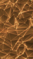 Poster - glowing orange wireframe network with connecting nodes forming a digital mesh across a dark backdrop