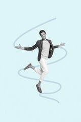 Aufkleber - Poster image collage of person on blue color background having motion line