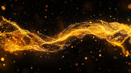 Poster - Abstract golden glitter particles wave on dark background illustration