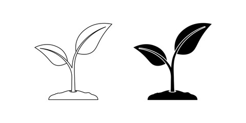 Wall Mural - outline silhouette seedling icon set