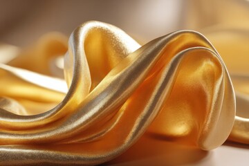 Poster - Elegant folds of shimmering gold silk fabric, draped gracefully to create a luxurious and sophisticated backdrop for high-end design elements and textures.