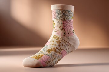 Poster - an elegant patterned sock featuring a delicate floral and geometric design, showcasing refined textu