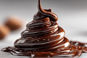 Poster - Delicious chocolate cascading down in a mesmerizing swirl, tempting the senses and evoking feelings of warmth and indulgence, perfect for desserts and culinary creations.
