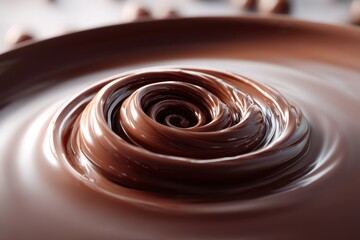 Poster - A mesmerizing swirl of rich, dark chocolate forms an abstract, delicious design, offering a tempting indulgence and visual treat, with glossy texture and smooth transitions.