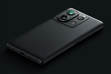 Poster - close-up of a stylish modern smartphone with a unique leather-like back and advanced camera system, 