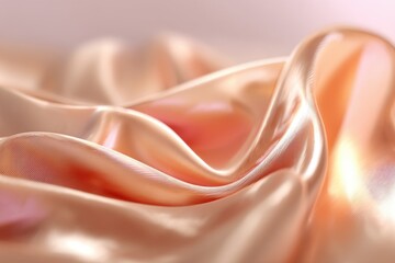 Poster - Close-up of luxurious flowing champagne silk fabric with gentle folds and subtle light reflections, creating a soft and elegant texture background.