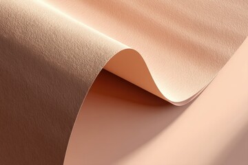 Poster - Abstract close-up of elegant curled paper in soft peach tones, creating a fluid and seamless texture, ideal for backgrounds and designs with smooth curves and shades.