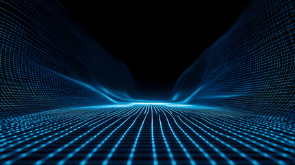 Wall Mural - Abstract background with blue gradient light streaks on black, glowing blurred motion effect, glowing horizontal lines. [Architectural Dreams] | Lucid Grid | glowing lines. Illustration
