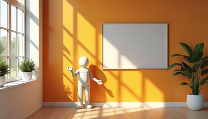 Aufkleber - 3D model presenting ideas in a bright orange room  