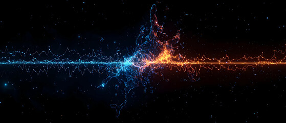 Fototapete - Abstract Energy Explosion With Blue And Orange Particles