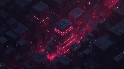 Poster - Abstract Cubist Urbanization with Luminescent Accents and Complex Geometries