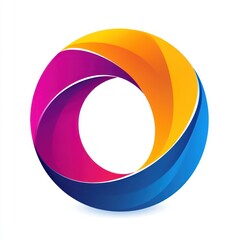 Poster - Abstract circular design with overlapping curved segments in vibrant orange, pink, purple, and blue colors creating a smooth, dynamic, and modern appearance