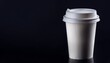 © Amelia - plain white paper coffee cup with lid on dark background with copy space disposable cup used for most popular beverage good for takeaway hot and cold drink