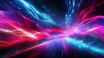 Poster - Vibrant Light Streaks Intersecting Geometric Texture, Abstract Futuristic Tunnel