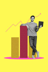 Aufkleber - Composite sketch image design artwork collage of young man stand hold laptop vacancy office entrepreneur workspace manager trader economy
