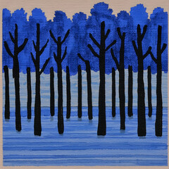 blue winter forest, minimalist art, peaceful scene, nature background, ideal for website or print