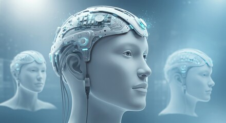 Poster - Futuristic concept of brain-computer interface technology with human subjects