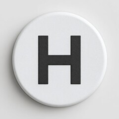 Poster - A simple white button with a black capital letter H on a white background.