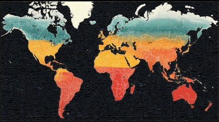 Poster - Artistic world map showcasing climate zones with vibrant colors and a textured style