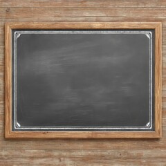 Aufkleber - Blank chalkboard with wooden frame and decorative border on a wooden background