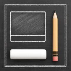 Aufkleber - Chalkboard with drawn computer, pencil, and eraser, education concept.