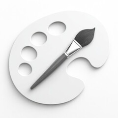 Poster - Clean white artist's palette with paintbrush, a minimalist creative design concept.