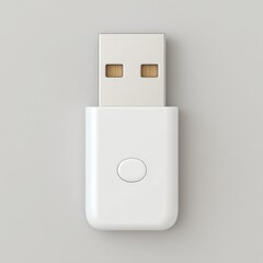 Poster - Close-up shot of a modern white USB flash drive on a light gray surface