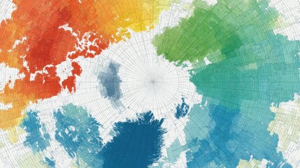 Poster - Colorful abstract world map illustration radiating from a central point.