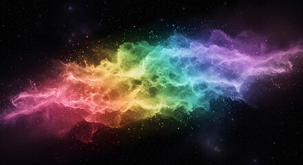 Poster - A vibrant rainbow nebula stretching across a dark space filled with distant stars and cosmic dust