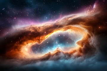 Wall Mural - colorful nebula with a large orange cloud in the center