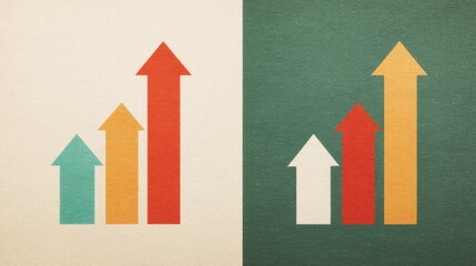 Aufkleber - Colorful upward trending arrows on contrasting backgrounds symbolizing growth and progress