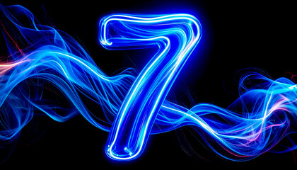 Poster - blurred light waves forming the number seven
