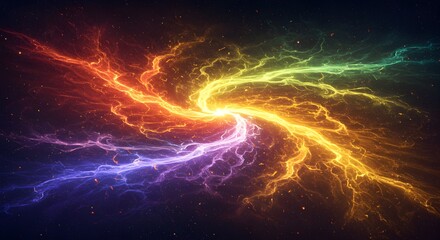 Poster - Vibrant cosmic swirl of colors in a dark space background with nebula like formations and scattered stars