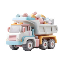 Poster - a playful 3d rendered dump truck with an open bed filled with a vibrant array of pastel colored shap