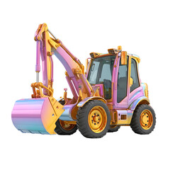 Poster - Vibrant 3D of a cheerfully colored simplified backhoe loader vehicle in a pastel palette