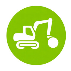 Poster - Simplified icon depicting a backhoe loader a type of heavy construction equipment used for excavation and earthmoving displayed within a green circular design element on a clean white background