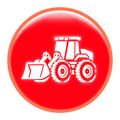 Poster - Minimalist red icon depicting a front loader and backhoe a versatile heavy vehicle used in construction excavation and infrastructure projects