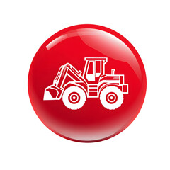 Leinwandbilder - Minimalist red circular icon with a glowing white outline of a heavy construction vehicle such as a front loader tractor or excavator