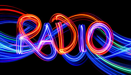 Poster - Radiant Blurred Light Waves Forming the Word RADIO