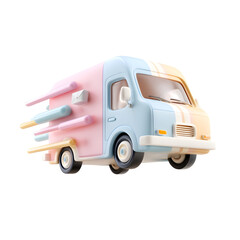 Aufkleber - Whimsical 3D of a colorful pastel delivery truck speeding forward with motion blur effects depicting a dynamic and playful logistics theme
