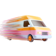 Poster - A brightly colored 3D rendered cargo van rapidly moving symbolizing the speed and efficiency of express shipping and delivery services