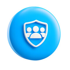 Fototapete - Minimalist icon depicting a shield shaped symbol for group care or support placed within a vibrant blue circular bubble against a clean white background