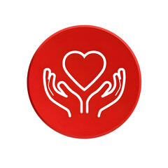 Poster - Minimalist red circle icon depicting caring hands embracing a white medical heart symbol representing compassion empathy and support in the healthcare field