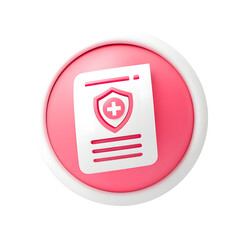 Fototapete - Minimalist digital icon depicting a medical or healthcare document symbol enclosed within a protective shield or badge set against a vibrant pink circular background