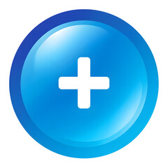 Poster - A clean minimalist icon depicting a white medical cross or plus symbol enclosed within a vibrant blue circular bubble with a soft glow representing healthcare first aid