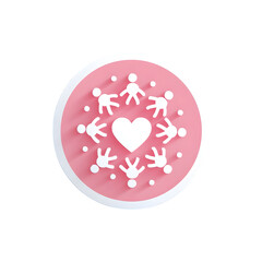 Fototapete - Minimalist white icon depicting a heart shape at the center surrounded by radiating human figures symbolizing compassion