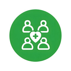 Aufkleber - Minimalist green circular icon depicting four people forming a star shape around a medical cross symbol representing teamwork