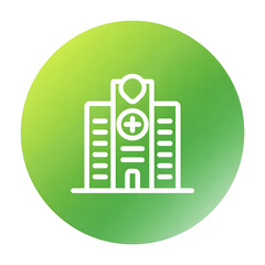 Aufkleber - Minimalist green circular icon depicting a simplified hospital building with a white medical cross symbol on top against a white background