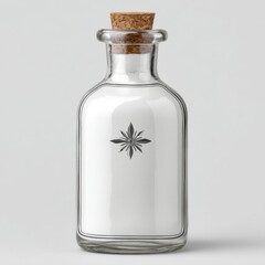 Poster - Elegant glass bottle with cork stopper, minimalist design against a plain background